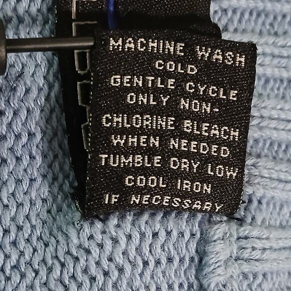 VTG Bill Blass Men's L 100% Cotton Lt Blue Cable-Knit Windowpane Plaid Sweater - Picture 10 of 10